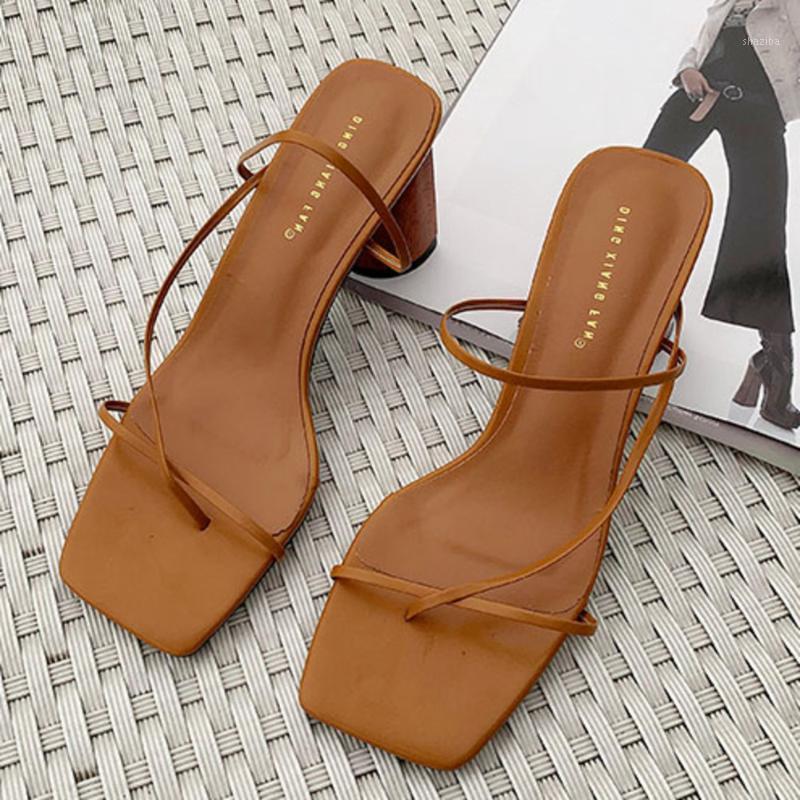 

New 2020 Women Slippers Summer Shoes Woman Chunky Heel Open Toe Sandals Ladies High Heels Slides Outside Flip Flops SX29451, Black