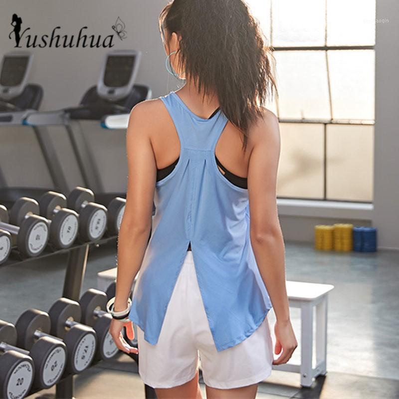 

New Split Back Sport Tops Women Thin Yoga Vest Gym Breathable Workout Running Tank Tops Sexy Sleeveless Loose Fitness T shirts1, Red