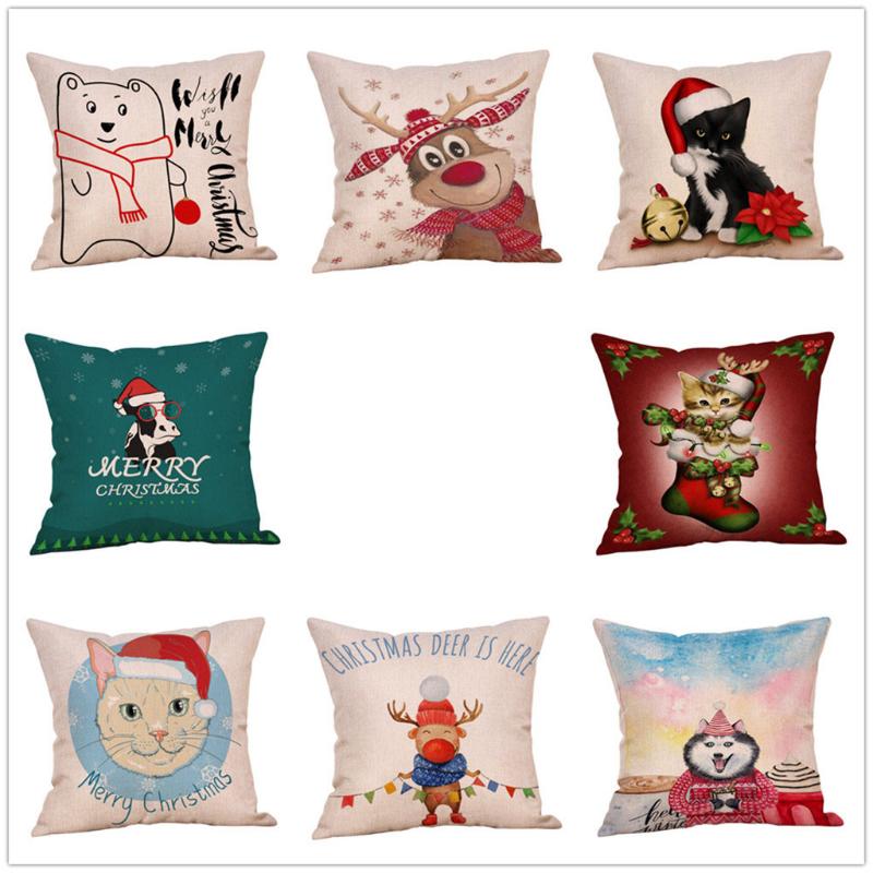 

Christmas Cartoon Print Cute Animal Wind Pillow Christmas Navidad Throw Pillow Cover Pillowcases Decorative Sofa Cushion Cover