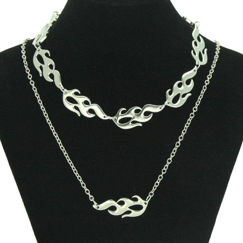 

Harajuku Streetwear Flame Unisex Choker Necklace Punk Style Gold Black Pendant Necklace Rock Chain Jewelry Accessories