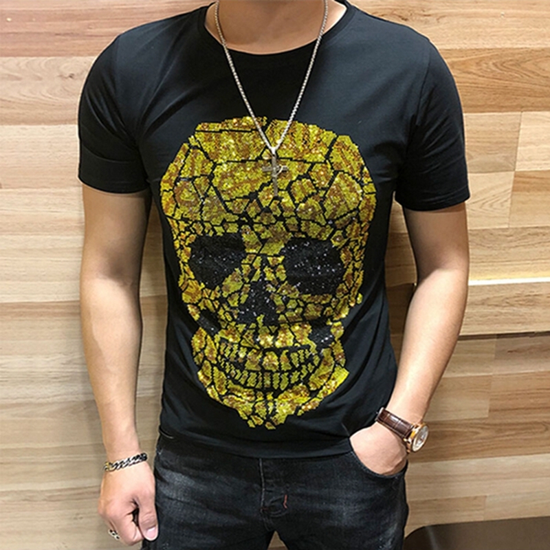 

2021 New Luxurious Design Men Tees Diamonds Tshirt Top Quality 100% Cotton Cico, Black