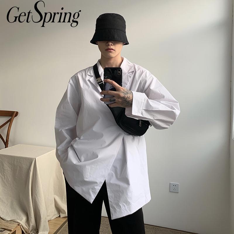 

GetSpring Women Blouse Slanted Button Women Shirts Loose Long Shirt Fashion Long Tops White Blouse Plus Size Ladies Tops