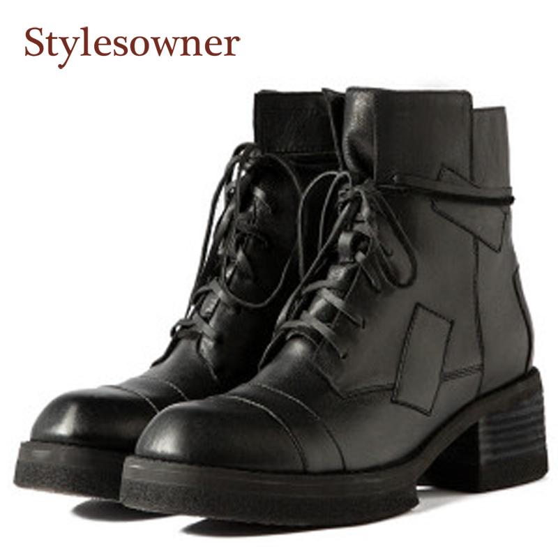 

Retro Black Beige Thick-soled Woman Army Boots Fashion All-match British Style Lace-up Mid-Calf Height Increasing Boots, White