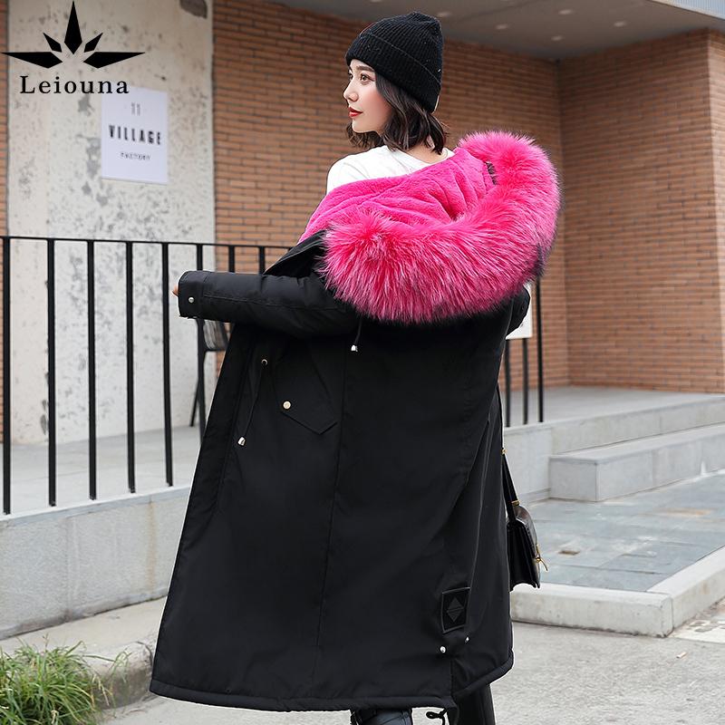 

Leiouona Long Plus Size Thicken Faux Fur 2021 Fashion Women's Winter Jackets Coat Parkas Winter Warm Coats Parker Female Jackets, Black