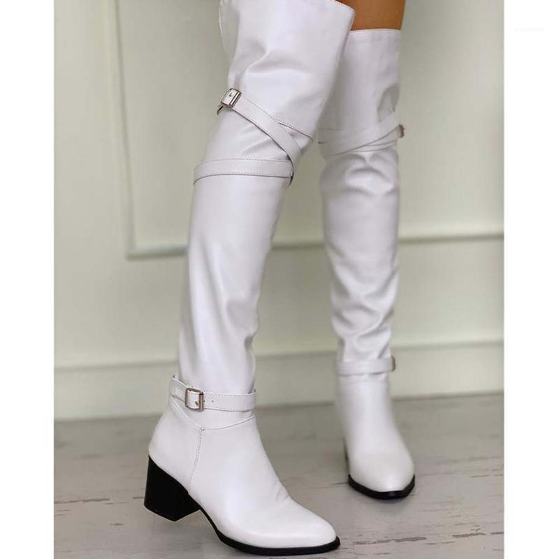 

RIBETRINI Sexy Women Shoes Women Solid Buckle non-slip Knee High Boots Fashion Chunky Design Spring Autumn Boots1, Black