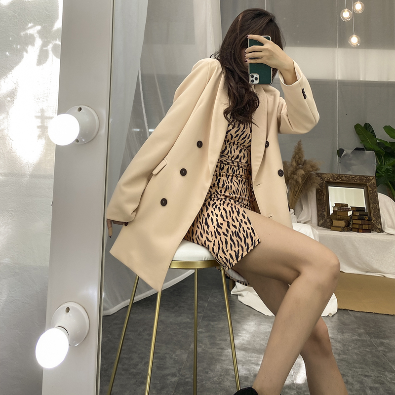

2021 New Cute Nude Style Double Graceful Long Casual Autumn Blazer Women's High Quality 2FZA