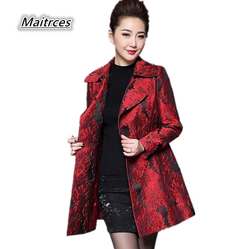

2020 Elegant turndown trench coat female Double-breasted belt windbreaker women Casual autumn women coat print outerwear FY009, Red