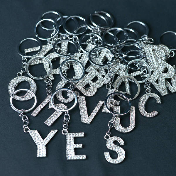 

26 English Initial Keychain Key Rings Diamond letter charm key Holders Handbag Pendant women men Fashion Jewelry Gift Will and Sandy gift, Slivery;golden