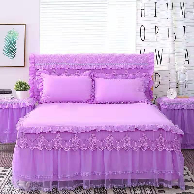 

1 Pc Lace Bed Skirt +2pcs Pillowcases Bedding Set Princess Lace Bedding Bedspreads Fitted Bed Sheet For Girls King Queen Size, Red 1