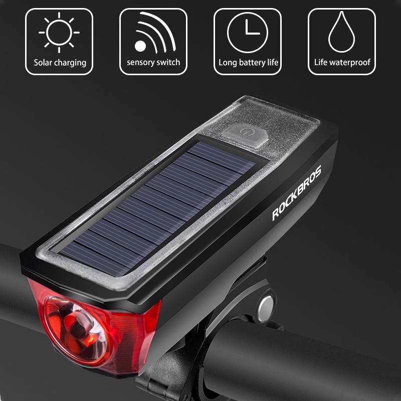 

Solar Power Bike Front Headlights Waterproof 2000 MAh USB Charging Bike Light Bell Smart Switch Multiple Modes
