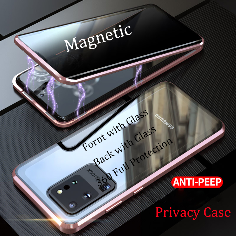 

High quality Tempered Glass Privacy Phone Case for Samsung Galaxy S21 S20 Ultra S20 S9 Note 10 Plus 9 8 Magnet Protective Cover, Rose gold
