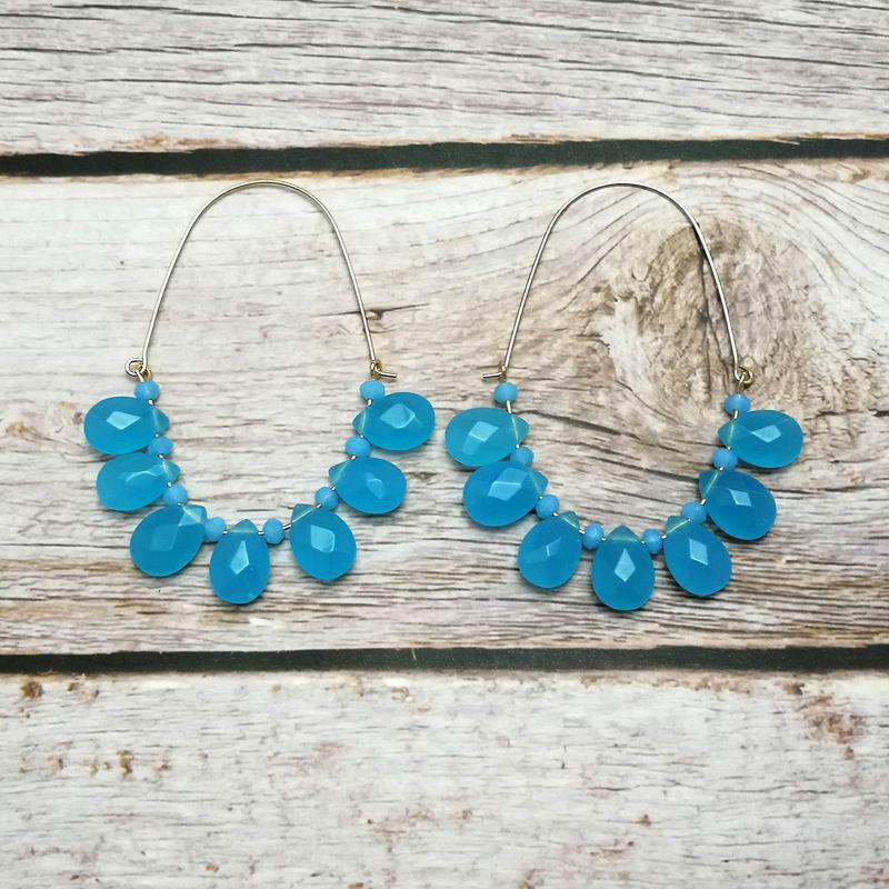 

ZWPON Faceted Teardrop Natural Stone Bubble Bib Hoop Earrings for Women