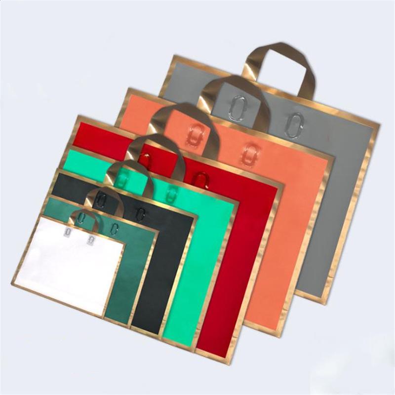 

Gift Wrap Golden Matte Blank Plastic Bags With Handle Wedding Gifts Package Customized Shopping Packaging 50pcs/lot