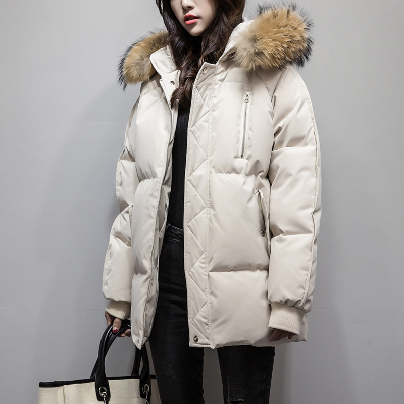 

quality down High winter jacket of women women' clothes 2020 fur collar large Korean parka chaqueta mujer my3274 KQMG, Whitecream brown fur