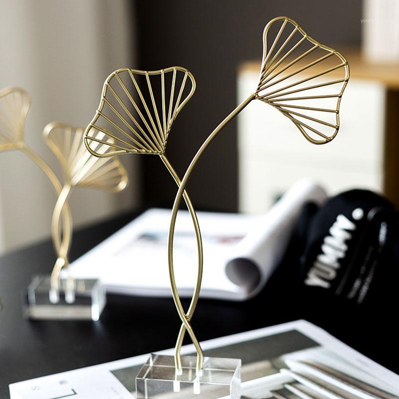 

Nordic Creative Metal Handmade Ginkgo Biloba Figurines Wrought Iron Flower Plant Ornament Home Office Decor Accessories Gifts1