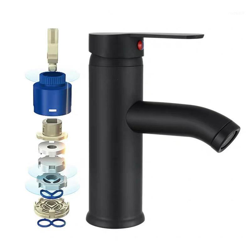 

Black Matte Stainless Steel Bathroom Basin Faucet Single Handle Cold And Hot Water Mixer1