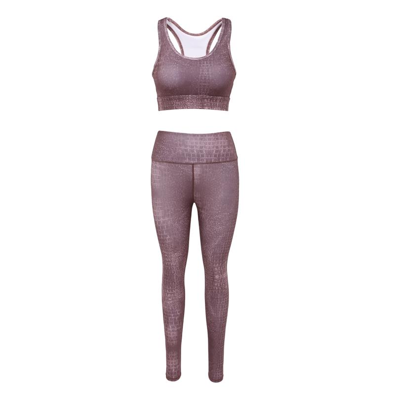 

Yoga Set Sportswear Pockets Sport Leggings Top Push-Up High Elastic Gym Print Fitness Suit Clothes, Brown