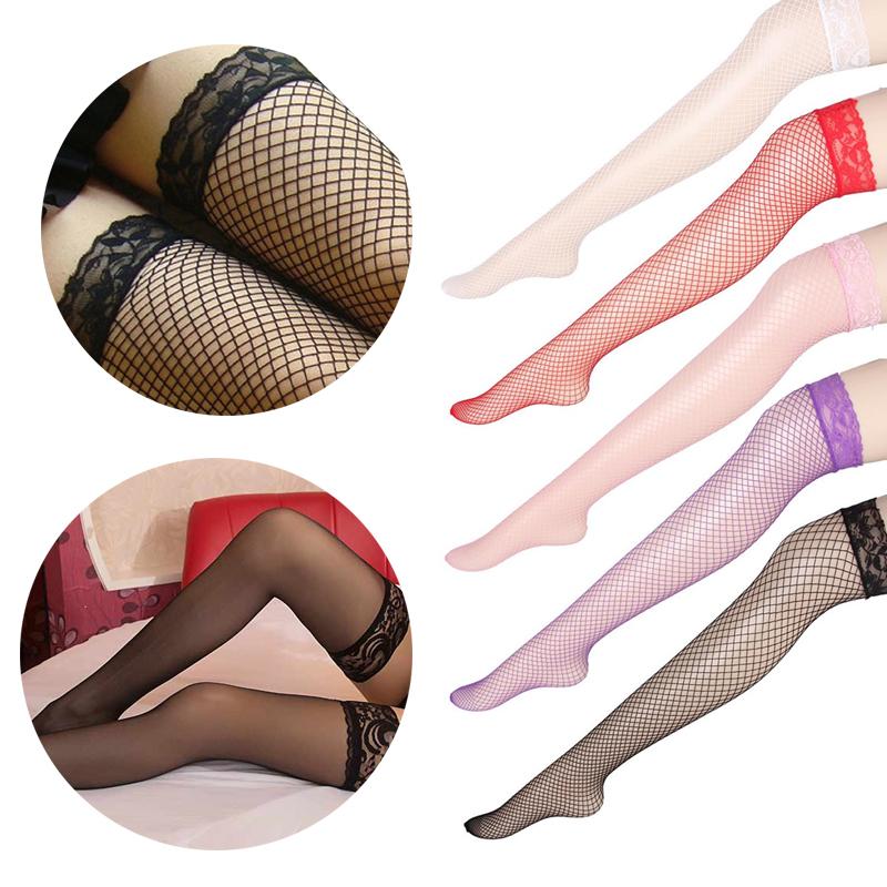 

Sexy Mesh Fishnet Stockings Women Lace Knee Thigh High Stockings Net for Female Transparent Nylon Hollow Out Hosiery, 1pair skin color
