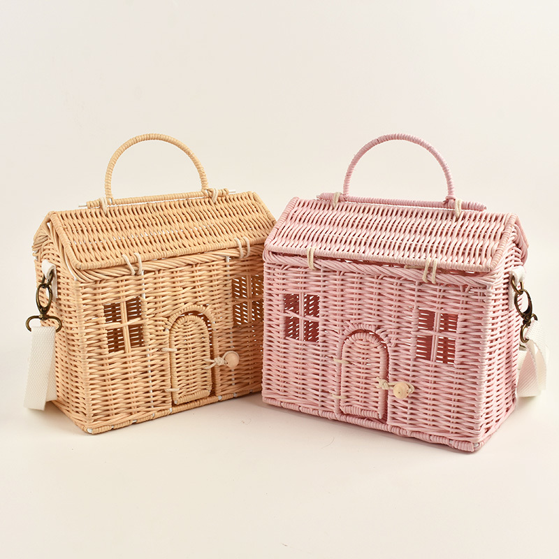 

Creative House Shape Rattan Women Handbags Wicker Woven Shoulder Crossbody Bags Funny Summer Beach Straw Bag Handmade Travel Bag C1223