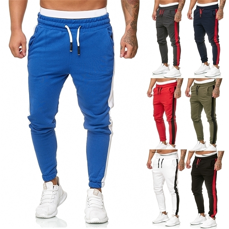 

Men's Jogger Basic Side Stripe Joggers Male Running Fleece 8 Colors Available Man Skinny Track Pants 201110, Kcd663 white