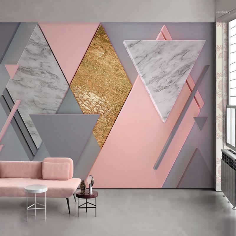 

Custom Photo Wallpaper 3D Nordic Style Pink Rhombus Geometry Murals Living Room Bedroom Wall Painting Papel De Parede 3D Fresco1, Silk cloth