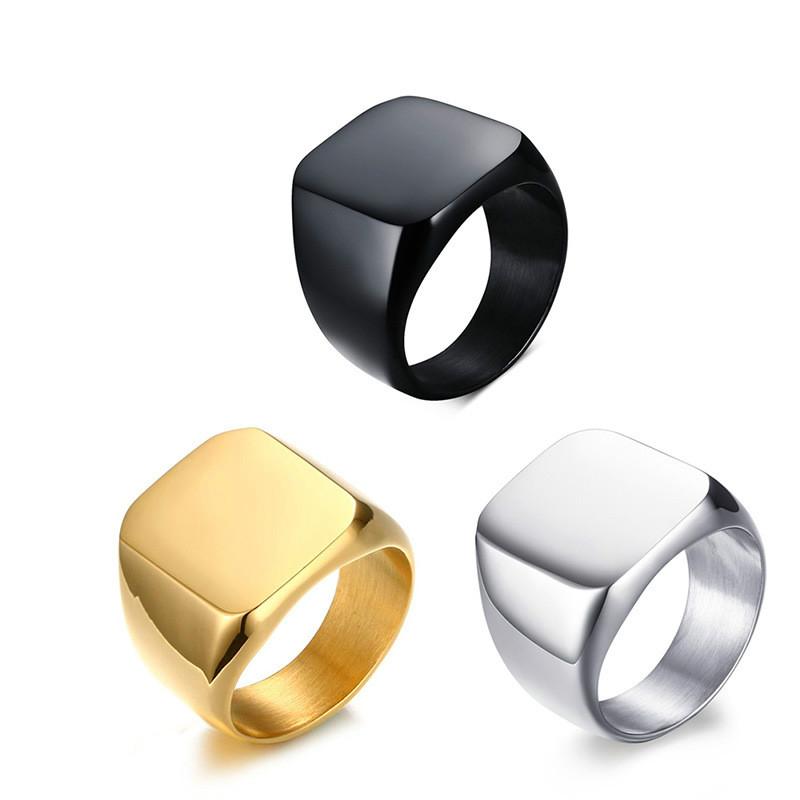 

Men Ring Stainless Steel Mens Ring Square IP Black Plating Wedding Titanium Steel Big for Men Minimalist Jewelry Wholesale