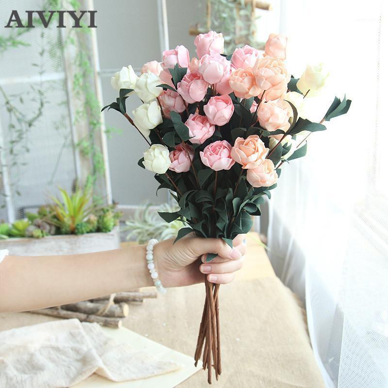

6 Heads / Bouquet Rose Decor Artificial Flower Home Decor Fake Flower for Garden Plant Desk Hand-Holding Flowers1, Blue