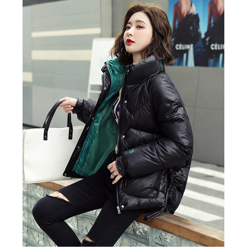 

2021 New New bright down quilted female winter coat short-necked cotton collar jumpers keep warm parkas, Creamy-white.