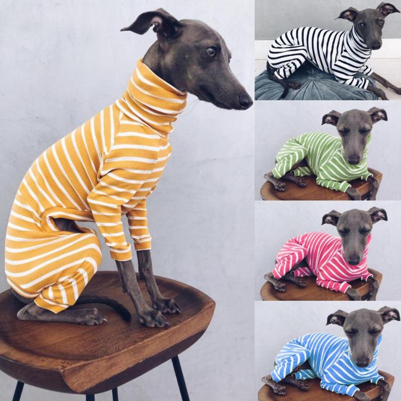 

Fashion Striped Dog Clothes Four-legged Big Dog Jumpsuit High Collar Warm Sweaters Soft Mom Sweater Pet Clothes Fleece, White