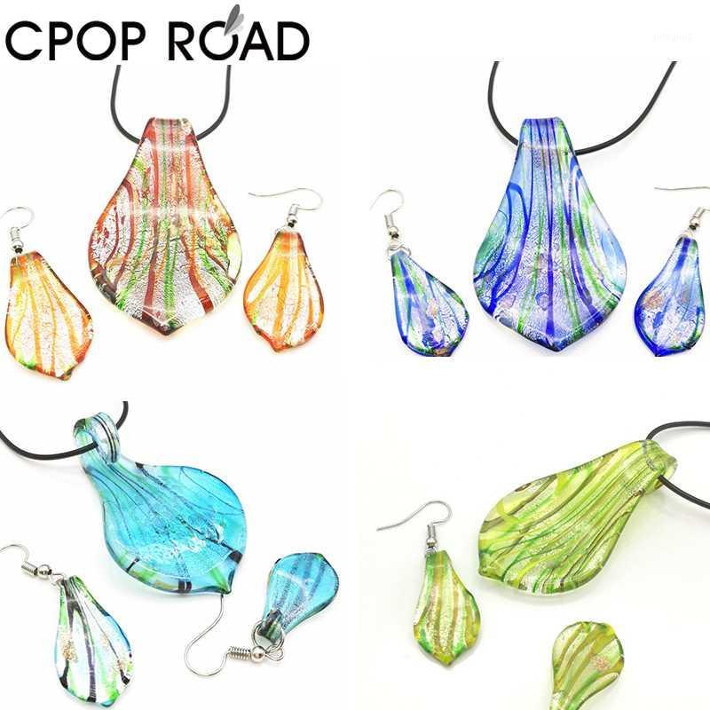 

Earrings & Necklace Cpop Colorful Water Drop Glass Pendant Set Stripe Bohemian Earring Fashion Jewelry For Women Accessories1, As pic