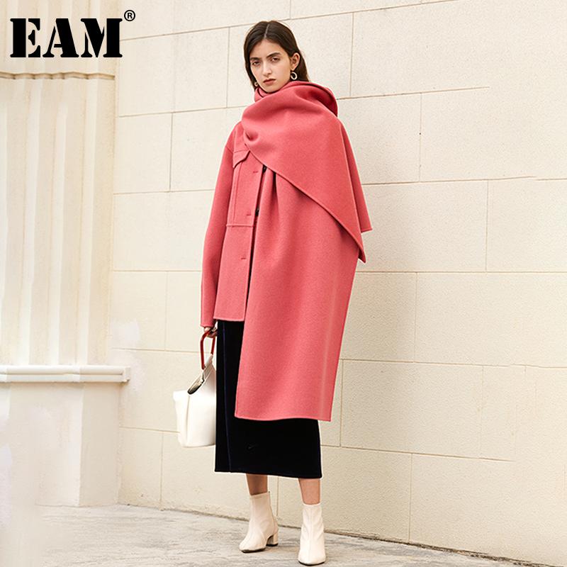

EAM] Loose Fit Big Size Removable Shawl Belt Woolen Coat Parkas New Long Sleeve Women Fashion Tide Autumn Winter 2021 1DD2932, Pink color