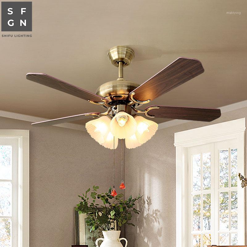 

Electric Fans American Style Led Ceiling Fan For Living Dining Room Bedroom 110v 220v Lamp Light With Lights Pull Switch1