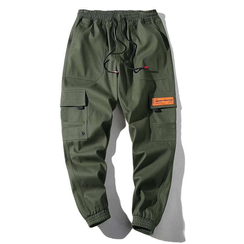 

New Japanese Cargo Pants for Men 2021 Spring Fashion Casual Ankle-length Pant Elastic Feet Three-dimensional Pocket Jogger Pant, Army green
