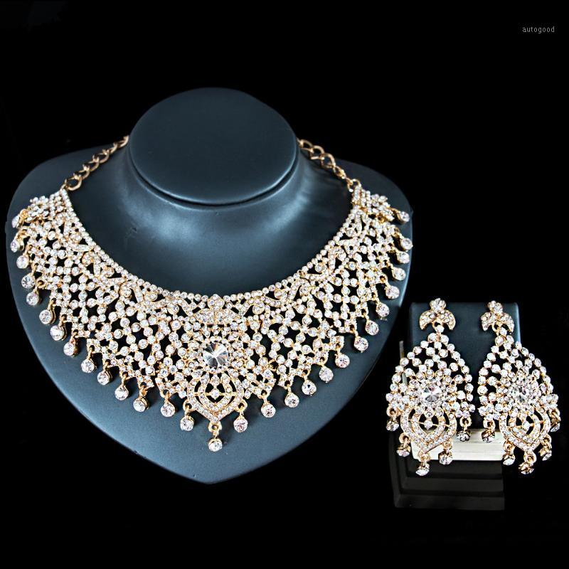 

Earrings & Necklace Fashion Wedding Jewelry Sets Full Austrian Crystal For Women Bridal Party JS811, As pic