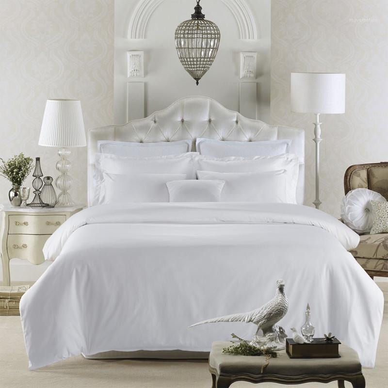 

42 Pure White 5star hotel luxury Bedding set 60S Egyptian cotton silk soft bed sheet set king queen size duvet cover Pillowcase1, Color 1