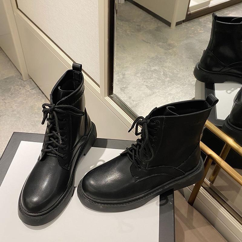 

New Autumn Early Winter Boots Women Genuine Leather Shoes Soft Leather Women Ankle Boots Thick Sole Non-slip Black YX26481