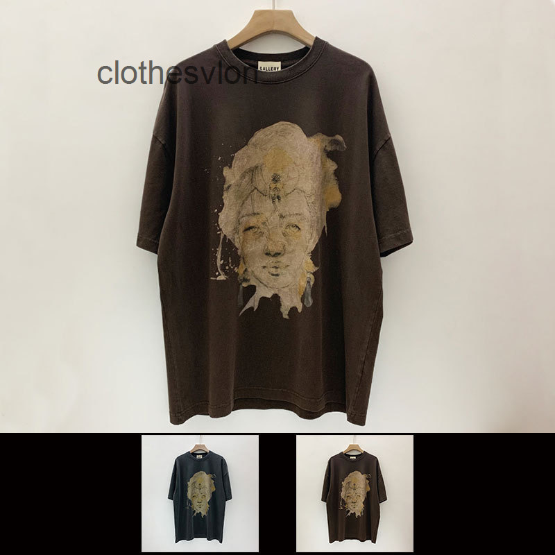 

Street Mens Fashion Gallerydept Hip Hop Brand High Gd Wash Loose Round Neck Print Short Sleeve T-shirt Men WS1D, Tan