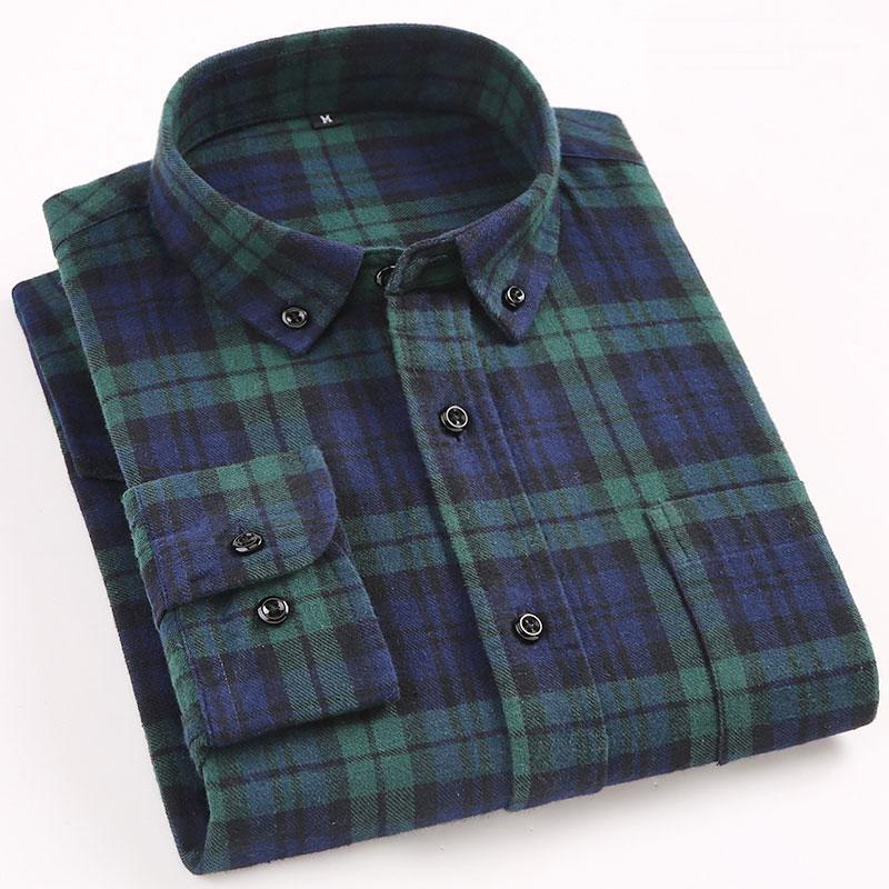 

100% Cotton Men's Brushed Flannel Plaid Shirts High Quality Long Sleeve Button-Down Collar Checked Fashion Soft Casual Shirt1, Mg05