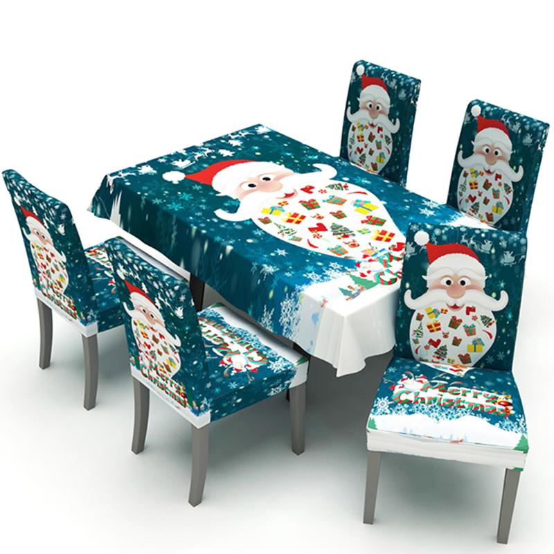 

Furnishings Banquet Party Dining Room Kitchen Restaurant Rectangle Chairs Cover Christmas Tablecloth Stretchable Holiday Printed