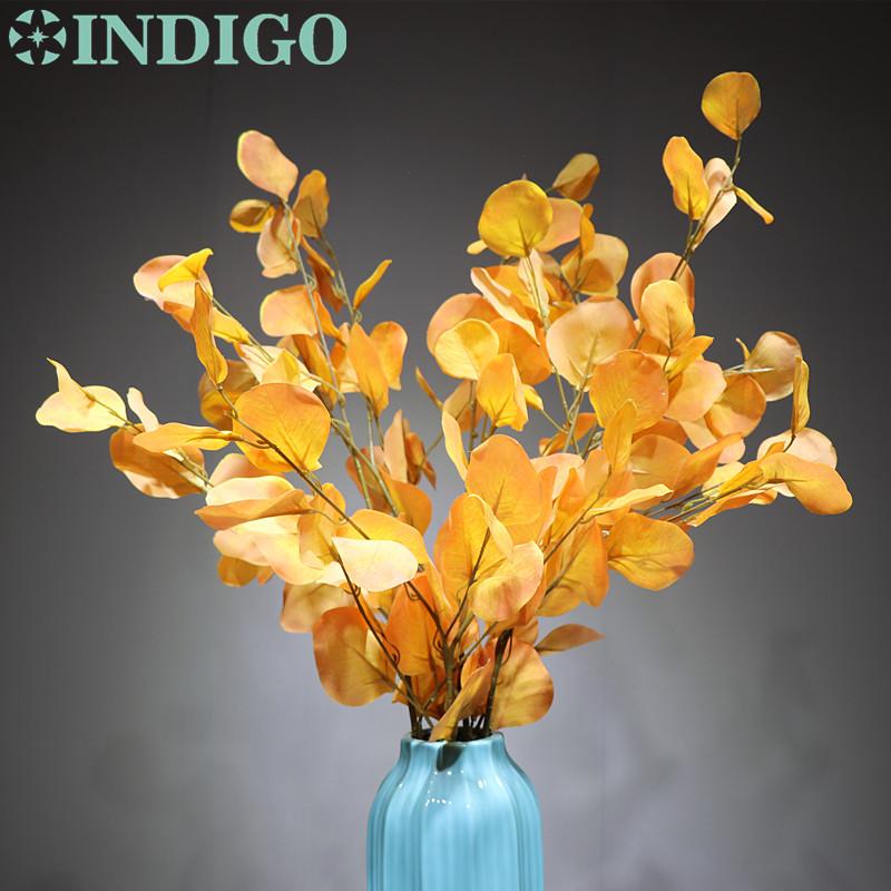 

INDIGO- 5pcs Autumn Color Eucalyptus Leaf Christmas Wall Decoration Artificial Plant Wedding Flower Party Free Shipping, 5 stems