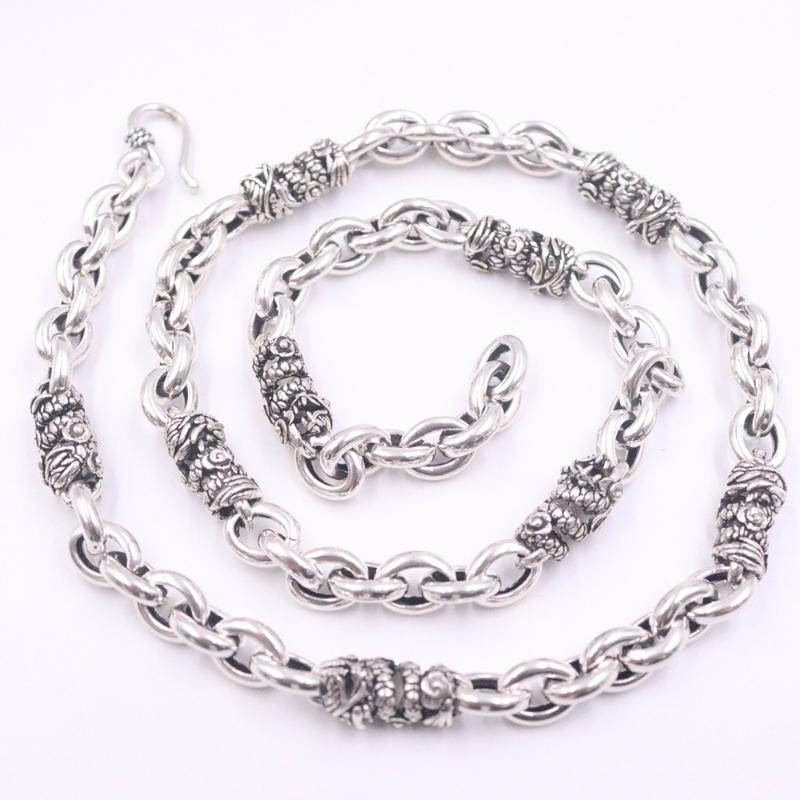 

New S925 Sterling Silver Necklace Men Luck Dragon Beads with Oval Chain Necklace 8mmW / 55-60cm / 56-62g
