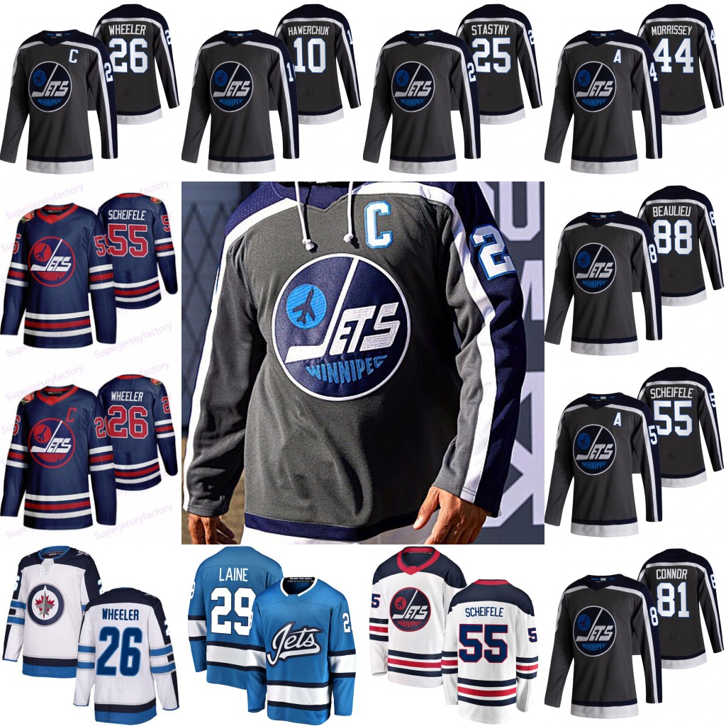 

Winnipeg Jets 2021 Reverse Retro Mark Scheifele Patrik Laine Mark Scheifele Dustin Byfuglien Blake Wheeler Hellebuyck Morrissey Jersey, Women away jersey