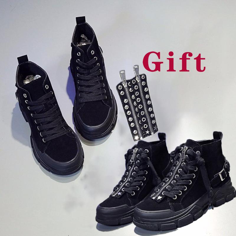 

Women Winter Boots Flock Lace Up Heighten Shoes Woman Handmade Western Ankle Boots Female Warm Rubber Sports Footwear, Black