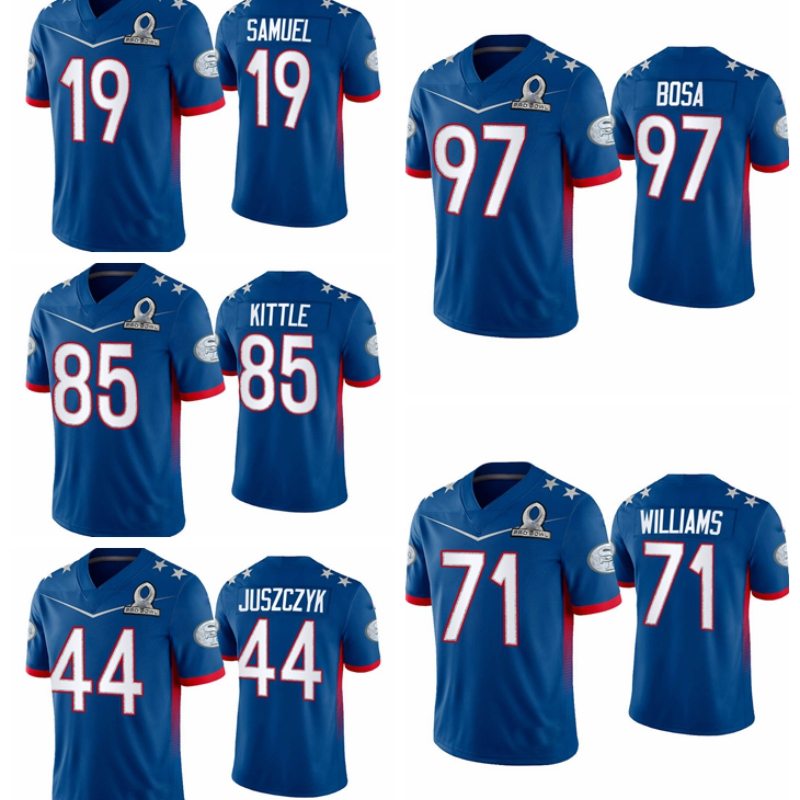 

San''Francisco''49ers''Men Nick Bosa Trent Williams George Kittle Deebo Samuel Kyle Juszczyk 2022 Pro Bowl Roy, Black;red