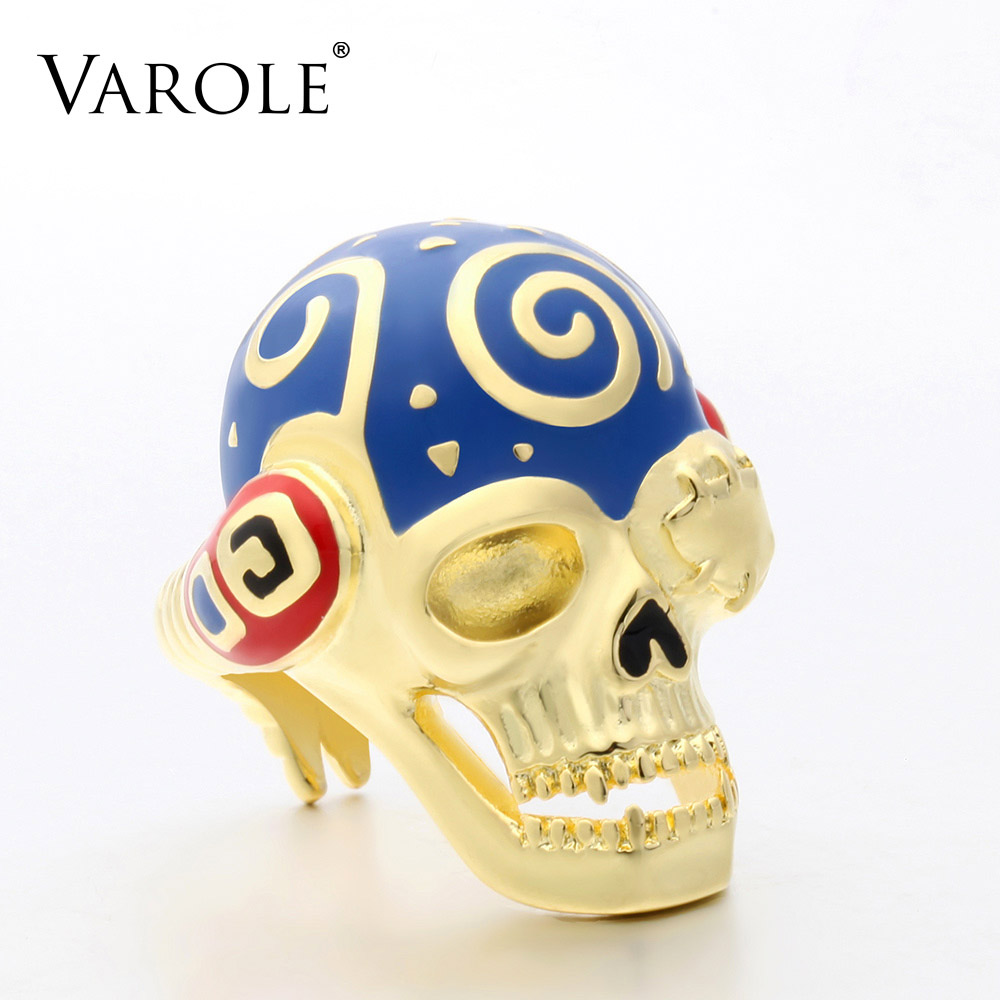 

VAROLE Horrible Colorful Skull Ring Halloween Gift High Quality Copper Rings for Women Wholesale Jewelry
