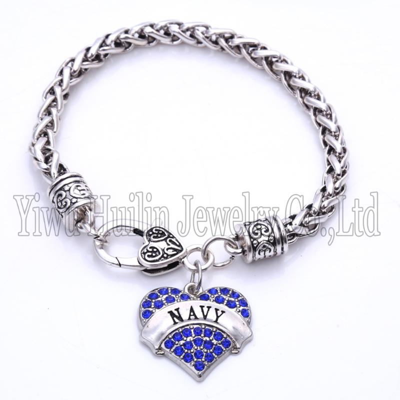 

NAVY BLUE Crystal Heart Charm With 20CM Wheat Chain Lobster Claw Bracelet