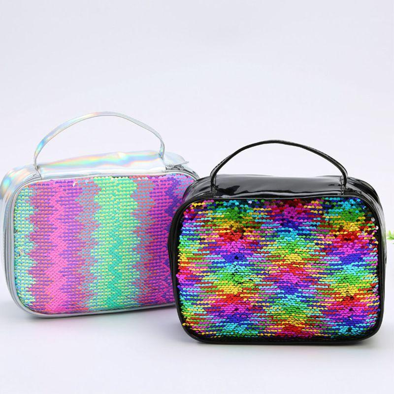 

2019 Fashion Reversible Sequin PU Insulated Box Tote Thermal Cooler Lunch Bag1