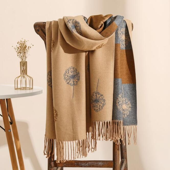 

New double-sided imitation cashmere scarf women winter dual-use air-conditioned room shawl long thick warm scarf GD864