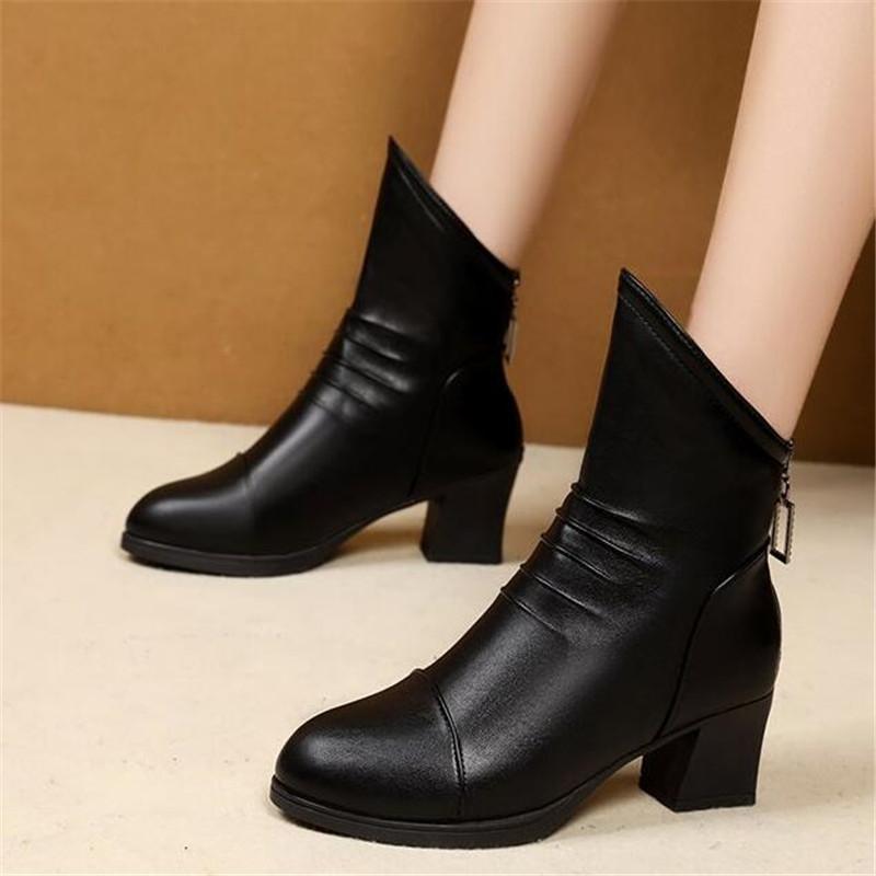 

2020 new mother women's boots mid-heel thick heel plus velvet womens snow boots round comfortable non-slip women riding, Cx188-02