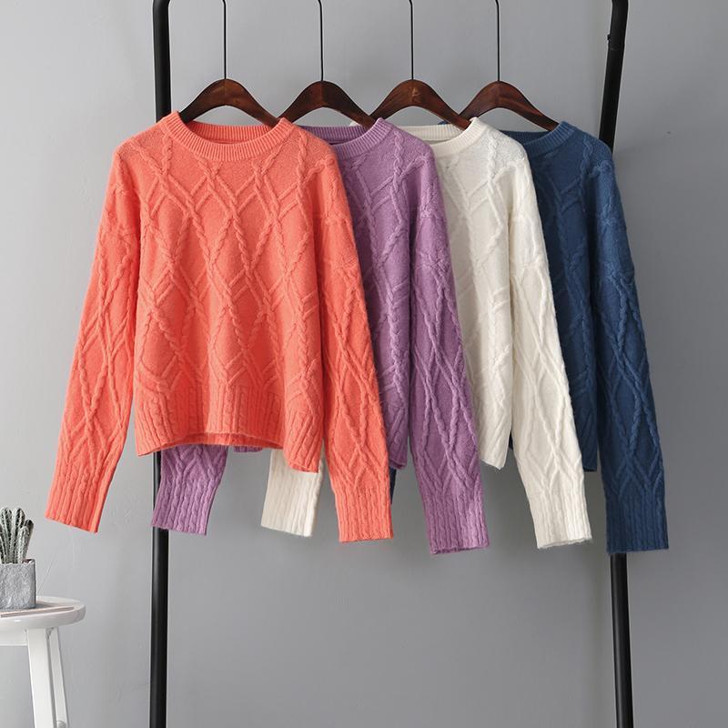 

Bornladies New Lazy Loose Oversize Style Sweater Female Solid O-neck Winter Autumn Pullover Korean Fashion Style, White